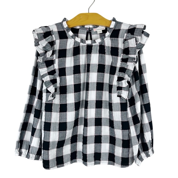 Crewcuts Black & White Ruffle Buffalo Plaid Shirt Size 12 - Picture 1 of 13